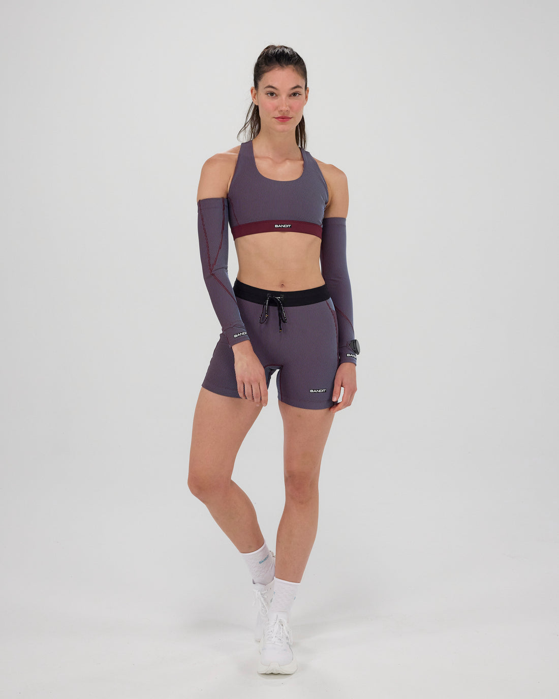 Striped Cadence™ Scoop Neck Run Bra - Fig /Vintage Blue