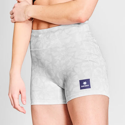 W Flower Combat+ Short Tights 4” - White Aop