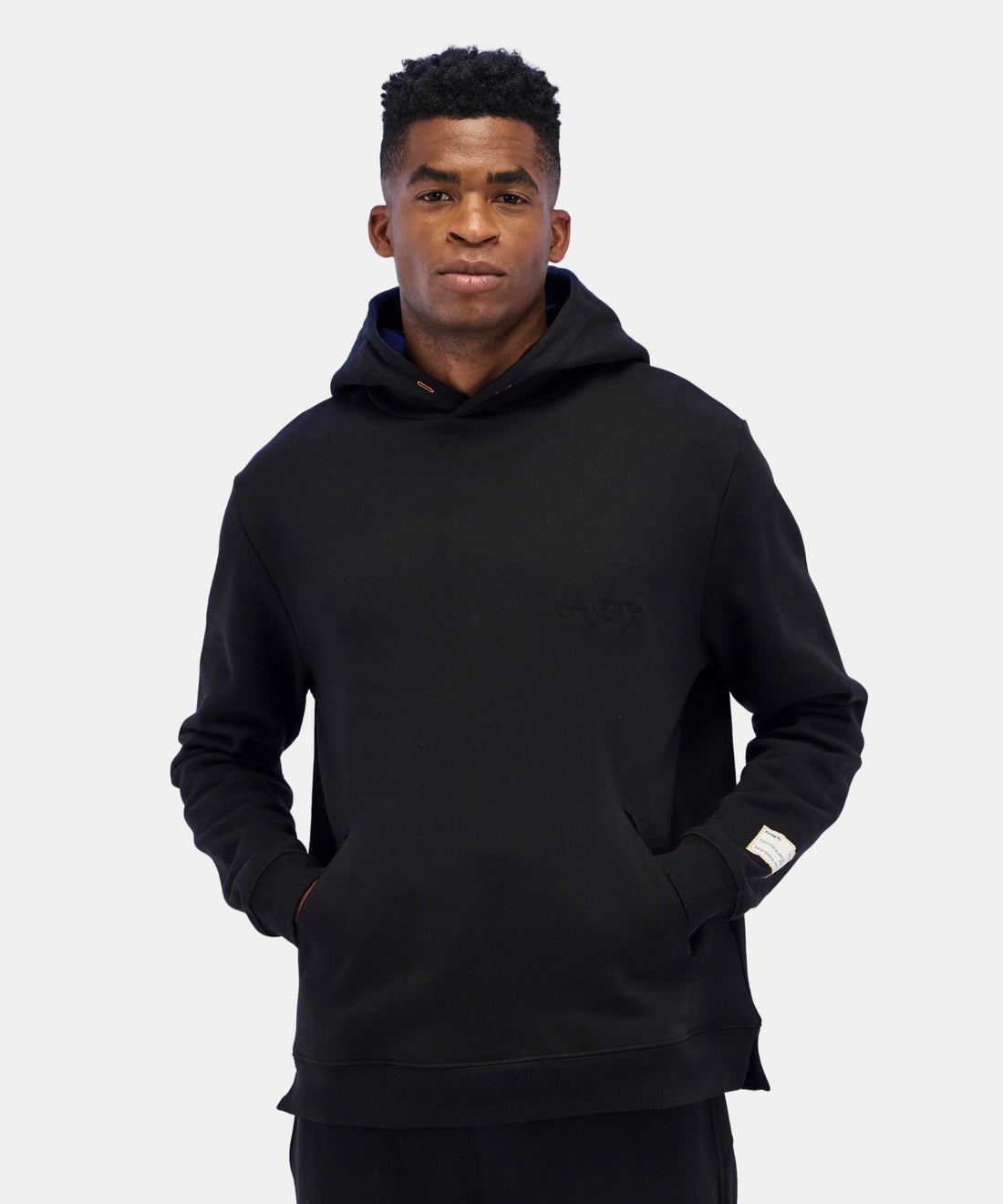 Cotton Fleece Embroidered Hoodie - Black