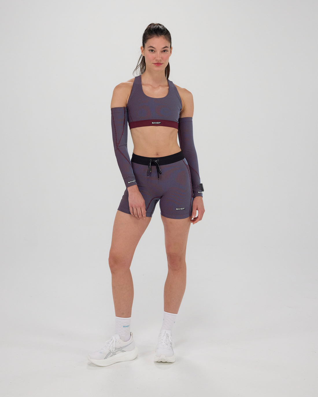 Striped Cadence™ Scoop Neck Run Bra - Fig /Vintage Blue