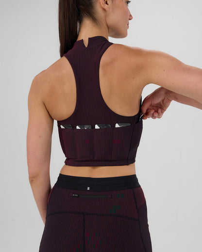 Striped Cadence™ Mockneck Halter Race Crop - Black/ Fig