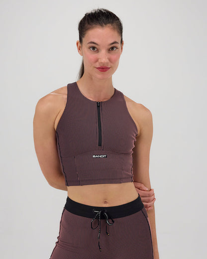 Striped Cadence™ Zip Front Race Crop - Black/Mauve