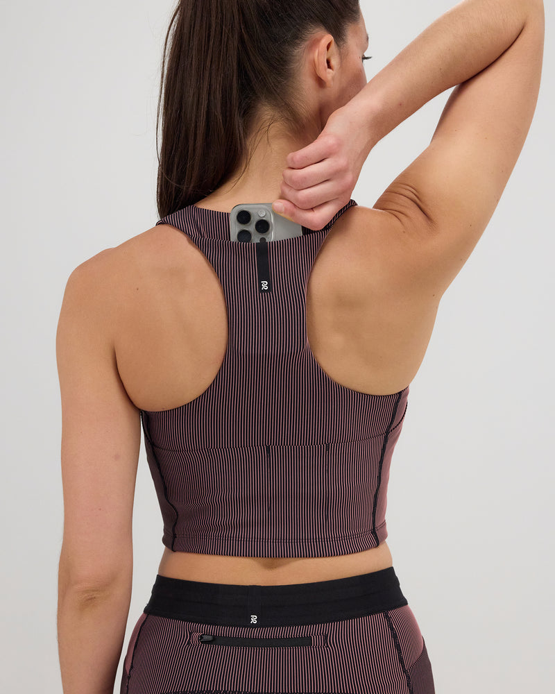 Striped Cadence™ Zip Front Race Crop - Black/Mauve