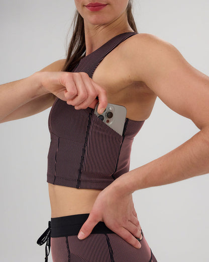 Striped Cadence™ Zip Front Race Crop - Black/Mauve