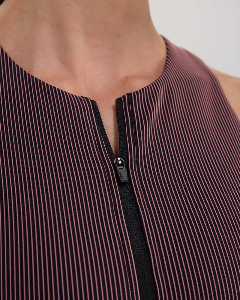 Striped Cadence™ Zip Front Race Crop - Black/Mauve