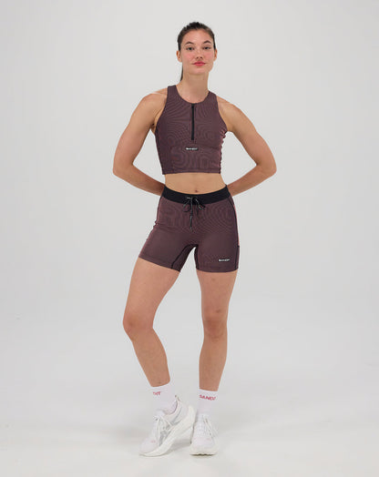 Striped Cadence™ Zip Front Race Crop - Black/Mauve