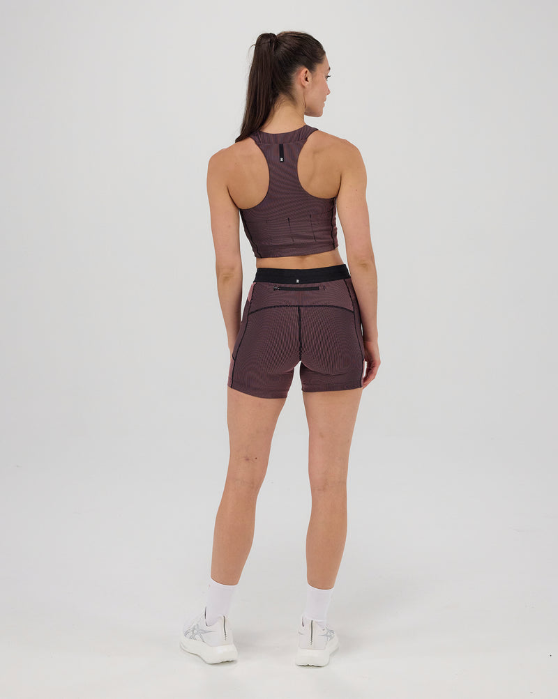 Striped Cadence™ Zip Front Race Crop - Black/Mauve
