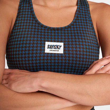 W Houndstooth Combat Sports Bra - Blue