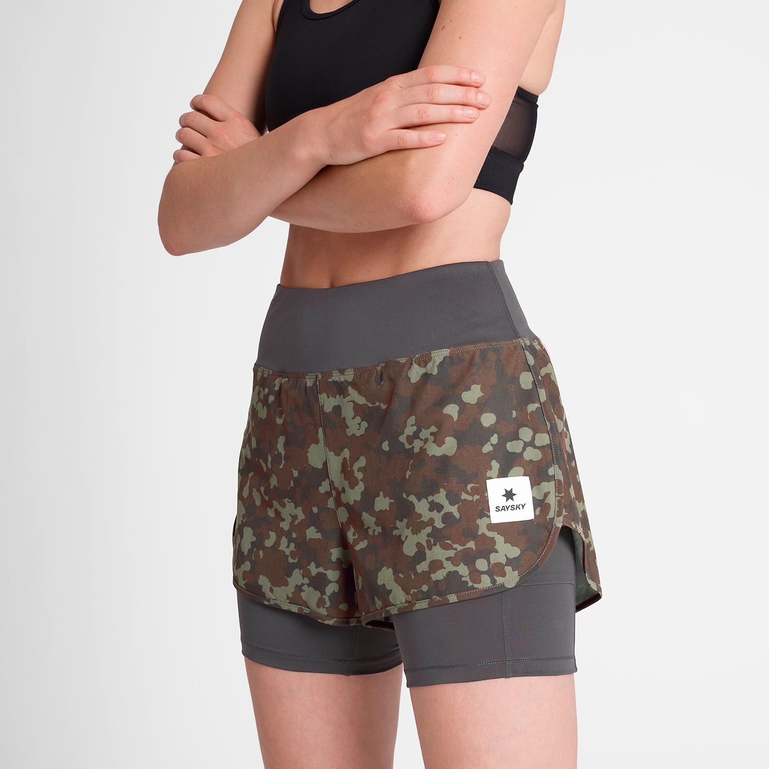 W Camo Pace 2 in 1 Shorts 3" - Brown