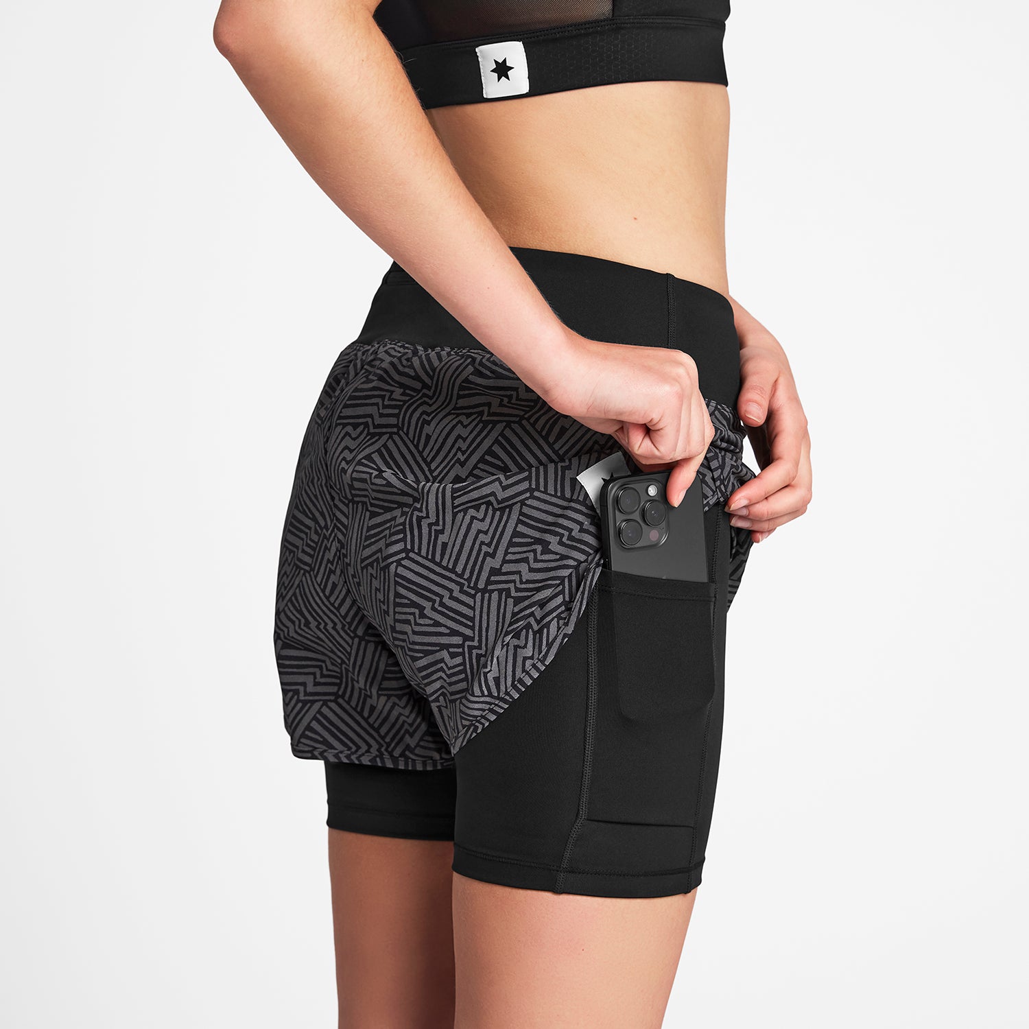 W Reflective Pace 2 in 1 Shorts 3" - Black