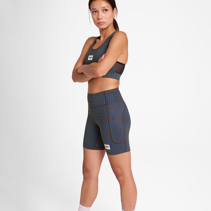 W Houndstooth Combat+ Short Tights 7&quot; - Blue