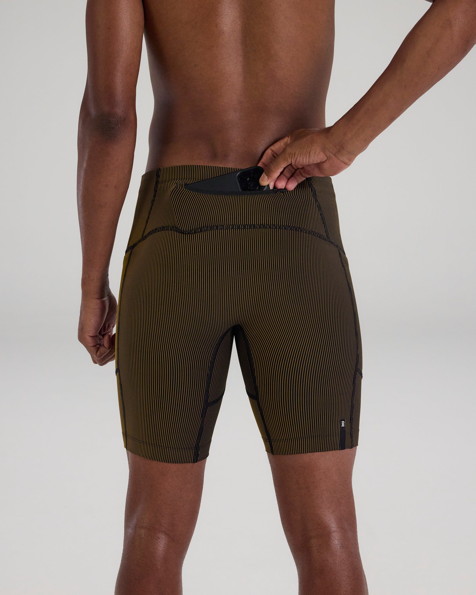 Striped Cadence™ 7 Pocket Half Tights - Black with Dijon