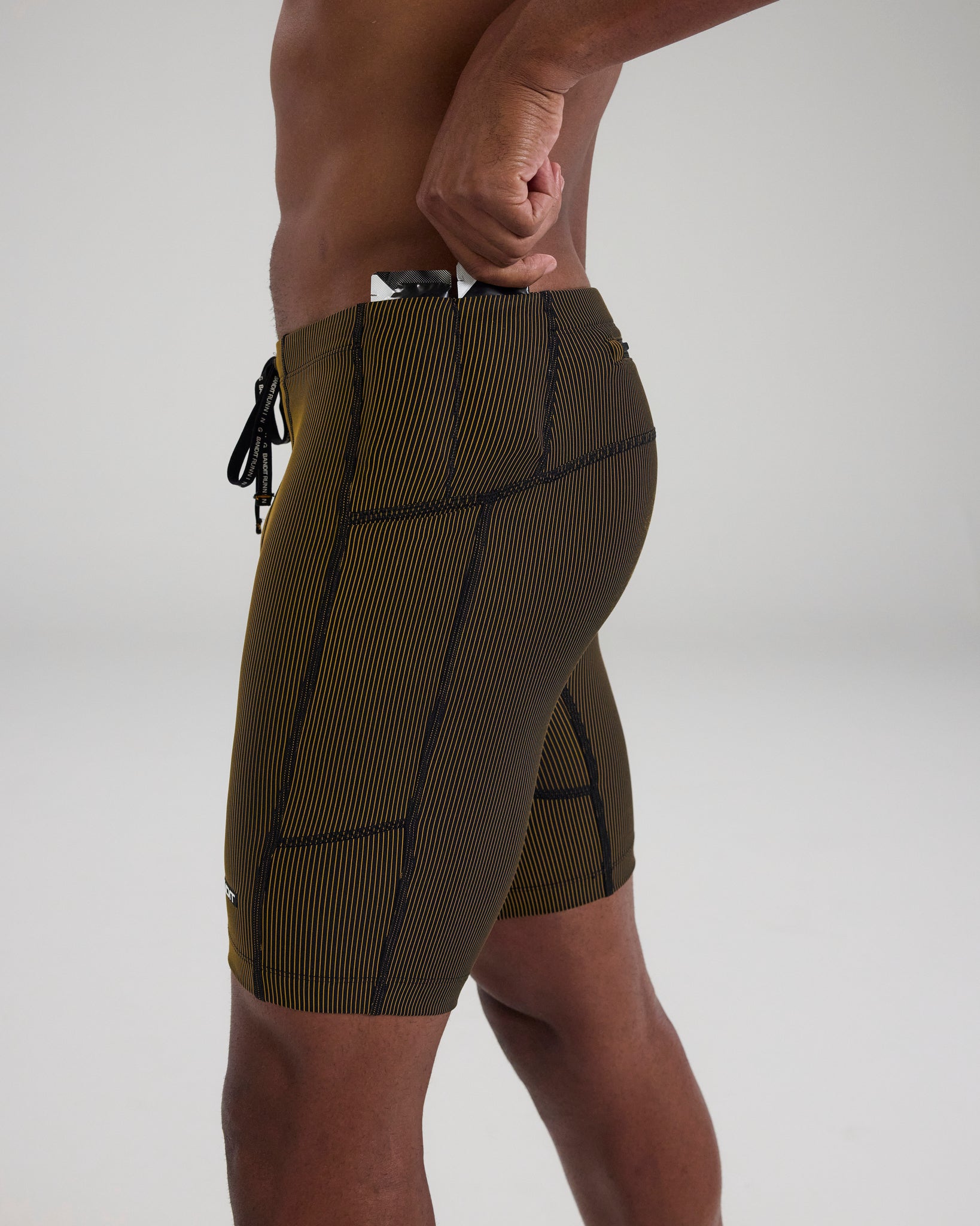 Striped Cadence™ 7 Pocket Half Tights - Black with Dijon