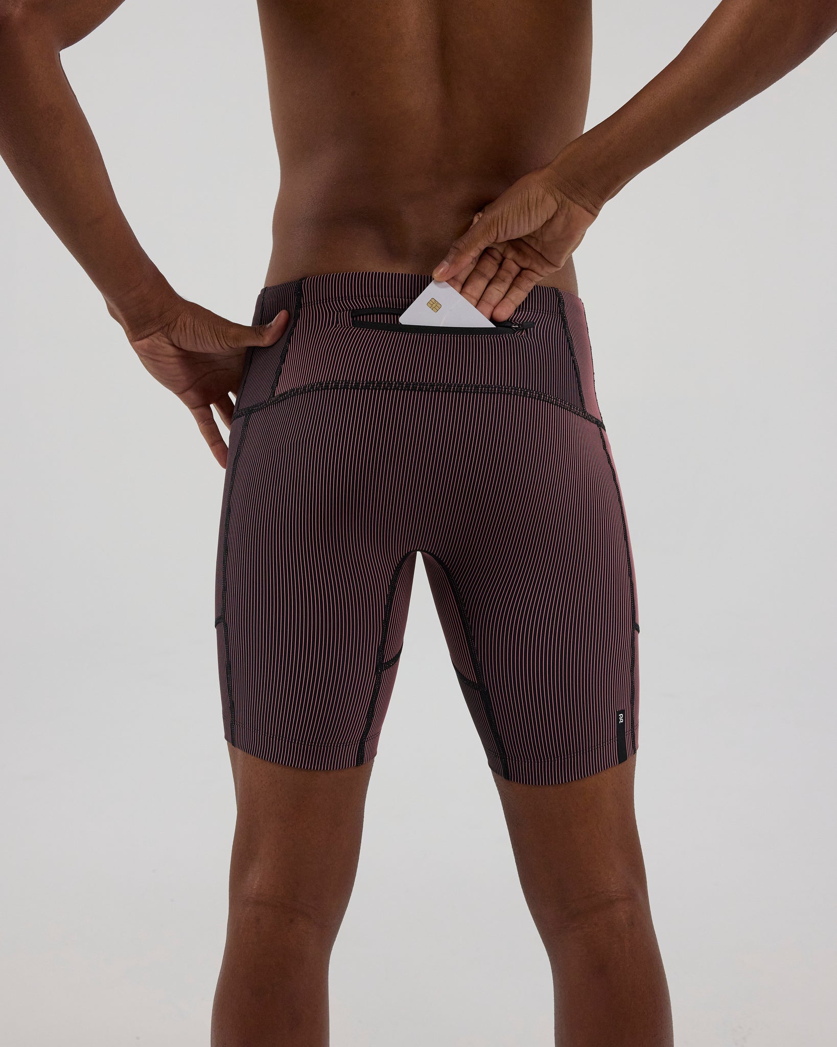 Striped Cadence™ 7 Pocket Half Tights - Black/ Mauve
